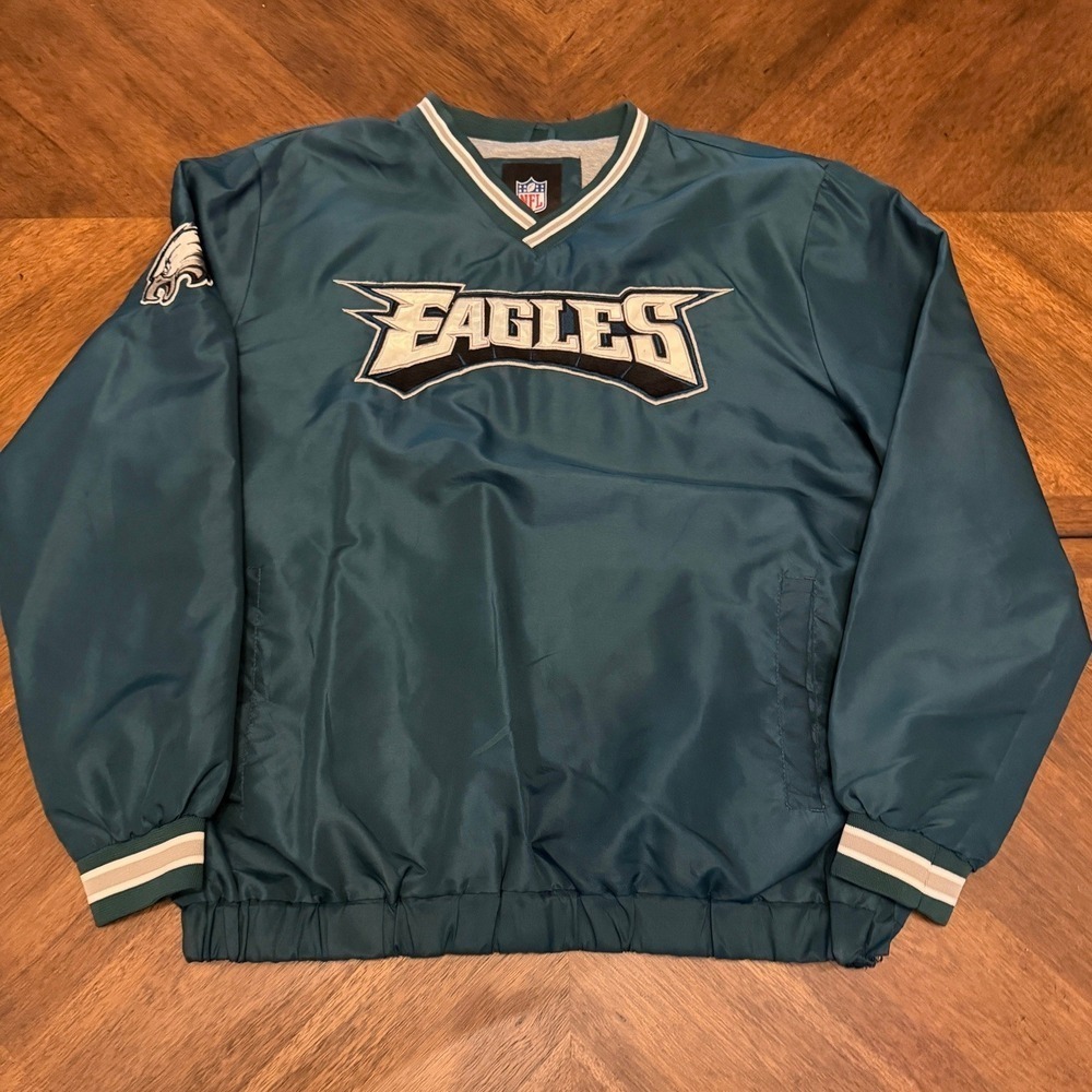 NFL Philadelphia Eagles V-Neck Windbreaker Pullover Jacket Green Mens XL